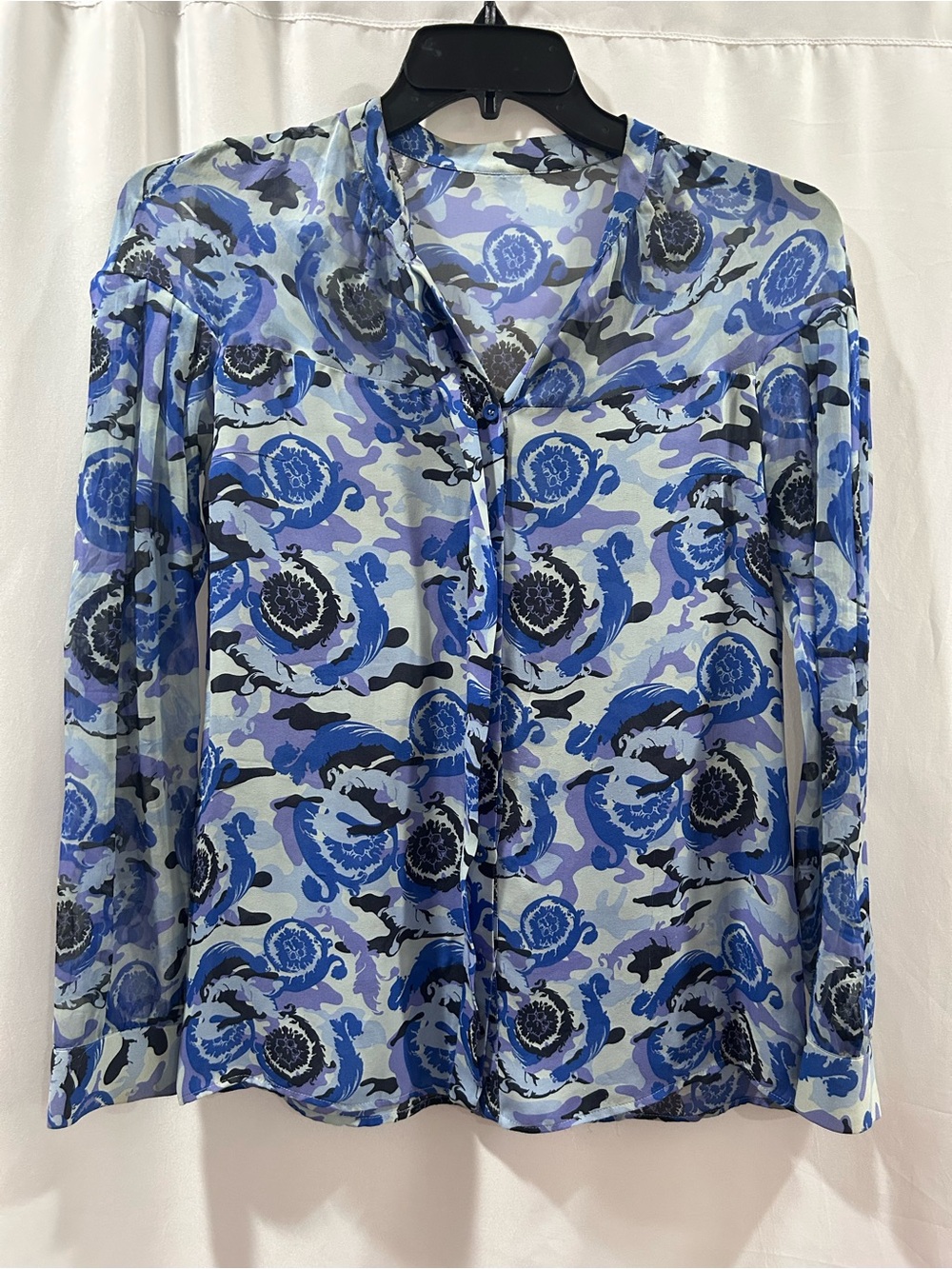 Vintage Gianni Versace Silk Blue Baroque Print Blouse Size 40 (4/6US)